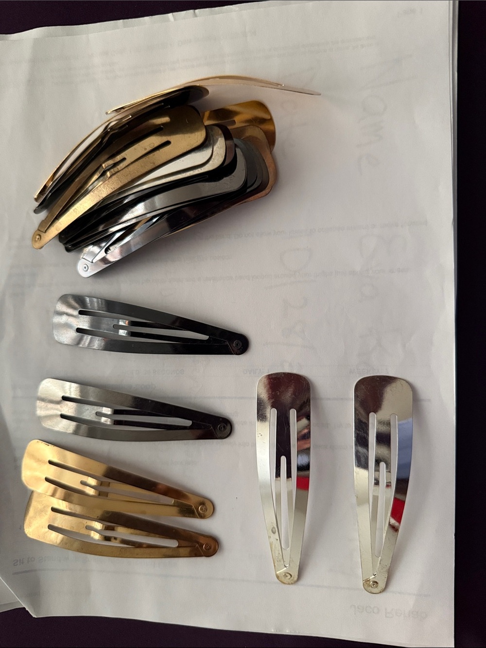 Assorted Metal Snap Hair Clips - Gold, Silver, Black